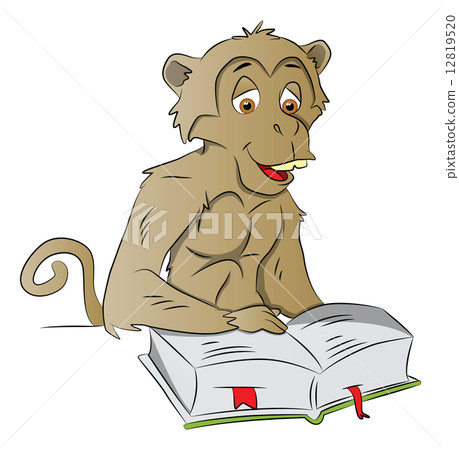 Vector of wise monkey reading a book. Vector of wise monkey reading a book. 12819520