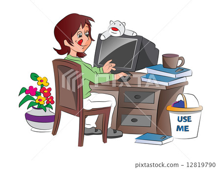 Young Woman Working from Home, illustration 12819790