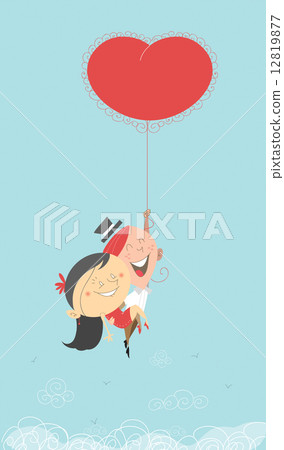 Valentine couple with flying heart ballong 12819877