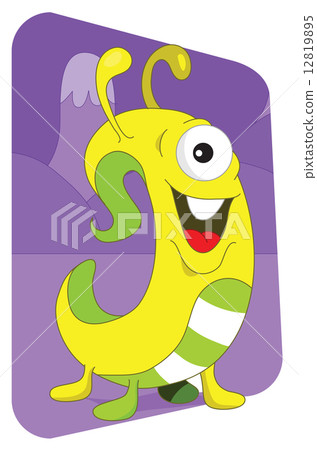 Yellow wormlike alien monster on a purple mountain background Yellow wormlike alien monster on a purple mountain background 12819895