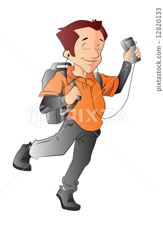Man with a Backpack and Music Player, illustration Man with a Backpack and Music Player, illustration 12820133