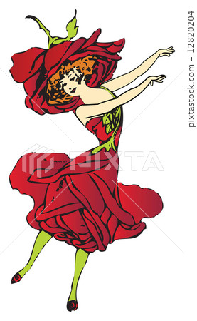 Red american rose flower-child or flower-woman dancing 12820204