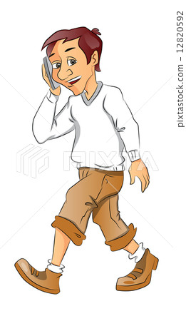 Vector portrait of a happy boy talking on cellphone. 12820592