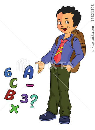 Boy Student Learning Math, illustration Boy Student Learning Math, illustration 12821308