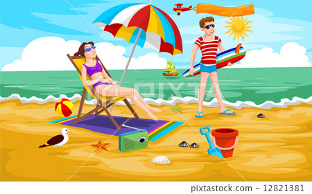 Couple at the Beach, illustration 12821381