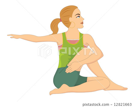 Exercising, woman doing stretching, illustration 12821663