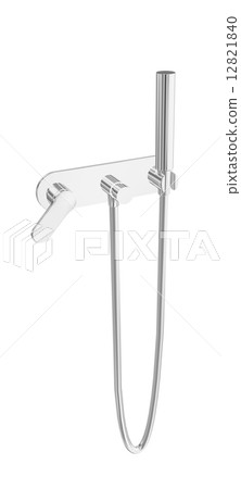 Modern hand-held water spray chrome shower fixtures 3D illustrat 12821840