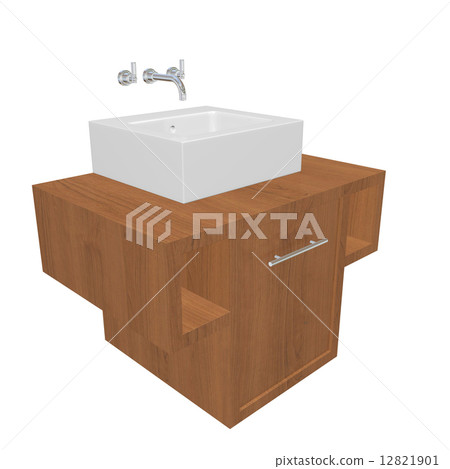 Modern bathroom sink set with ceramic wash basin and wooden cabi Modern bathroom sink set with ceramic wash basin and wooden cabi 12821901