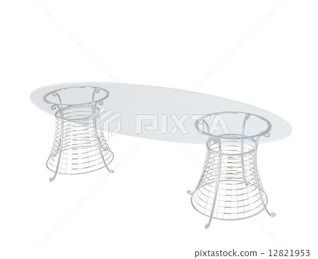 Clear glass oval dining table, 3D illustration Clear glass oval dining table, 3D illustration 12821953