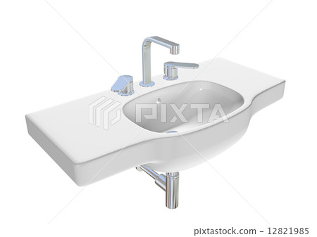 Modern washbasin or sink with chrome faucet and plumbing fixture Modern washbasin or sink with chrome faucet and plumbing fixture 12821985