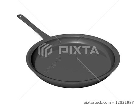 Black teflon coated shallow frying pan, 3D illustration 12821987