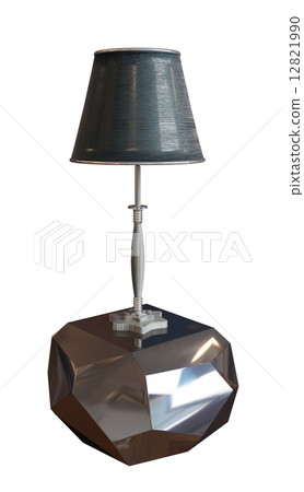 Lamp with lampshade sitting on a metallic pedestal 12821990