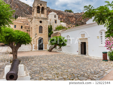 paved central square in Monemvasia, Greece 12822344
