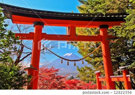 在淺間神社和富士山的鳥居 12822356