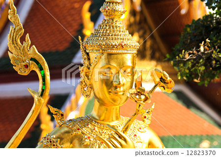 Golden kinnara statue in Grand palace Bangkok,Thailand. 12823370