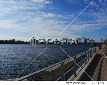 railroad bridge and National Library in Riga railroad bridge and National Library in Riga 12823791