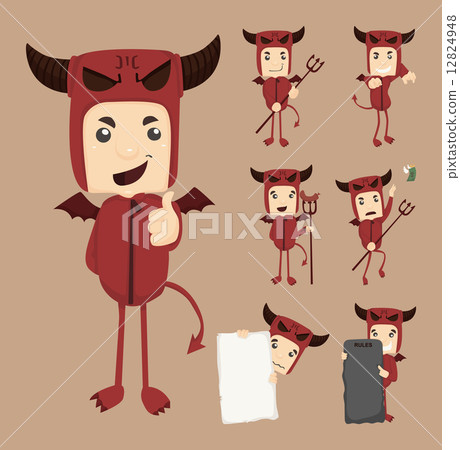 Set of devil characters poses 12824948