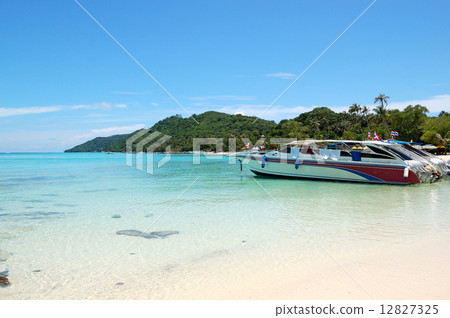 Motor boats on turquoise water of Indian Ocean, Phi Phi island, Motor boats on turquoise water of Indian Ocean, Phi Phi island, 12827325