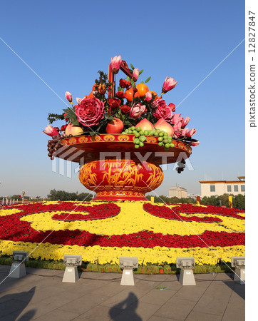 Huge flower basket in Tiananmen square, Beijing, China Huge flower basket in Tiananmen square, Beijing, China 12827847