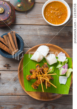 chicken satay popular asian dish top view 12830538