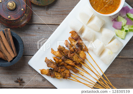 chicken satay popular asian dish top view 12830539