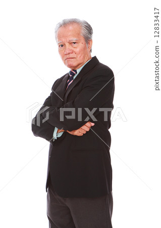 white background,old man, studio shot, businessman portrait suit,senior,formal, serious, confuse     12833417