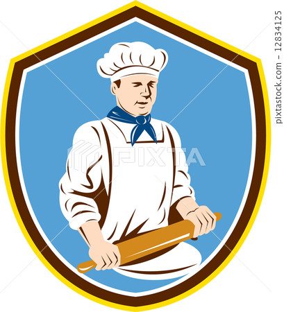 Baker Chef Cook Rolling Pin Shield Retro Baker Chef Cook Rolling Pin Shield Retro 12834125