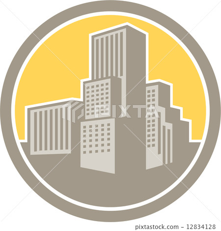 Urban Skyscraper Buildings Circle Retro 12834128