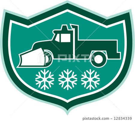 Snow Plow Truck Snowflakes Shield Retro 12834339