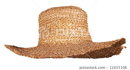 yellow wicker straw hat isolated yellow wicker straw hat isolated 12835106