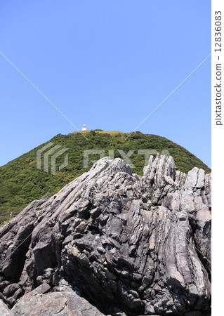Muroto Geopark Hilltopogama beach, slump structure of turbidite and Muroto Cape Lighthouse Muroto Geopark Hilltopogama beach, slump structure of turbidite and Muroto Cape Lighthouse 12836083
