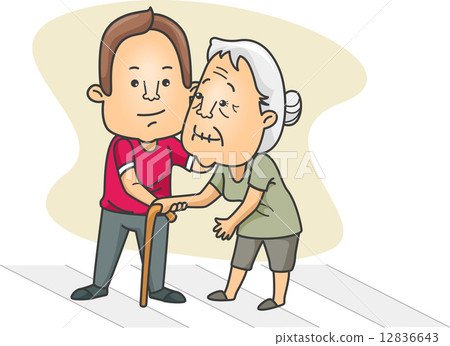 Man Helping an Old Lady Cross the Street 12836643