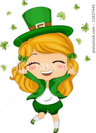 Girl Throwing Shamrocks in the Air 12837445