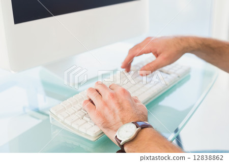 Businessman typing on computer keyboard Businessman typing on computer keyboard 12838862