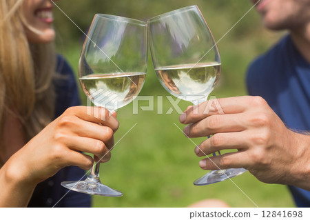 Cute couple toasting with white wine Cute couple toasting with white wine 12841698