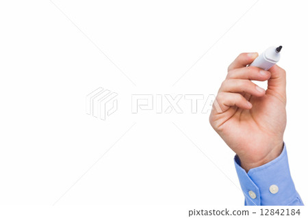 Hand of a businessman in shirt writing with marker 12842184