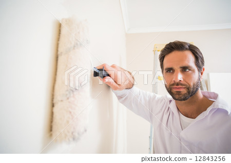 Painter painting the walls white Painter painting the walls white 12843256