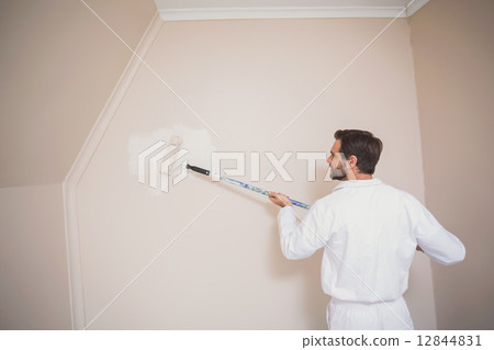 Painter painting the walls white Painter painting the walls white 12844831