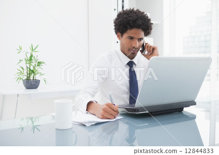 Businessman phoning and writing notes Businessman phoning and writing notes 12844833