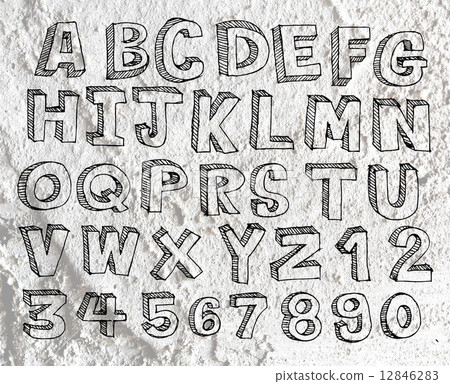Hand drawn letters font written on wall texture background desig 12846283