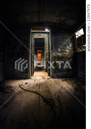 Old carriage interior with light intruding Old carriage interior with light intruding 12847978