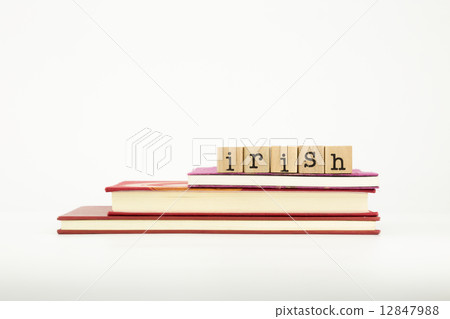 irish language word on wood stamps and books 12847988