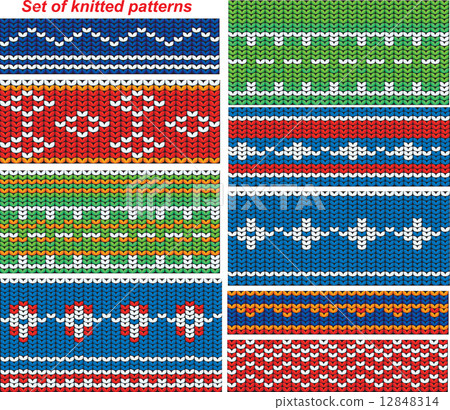 Set of 9 knitted ornamental seamless patterns. Set of 9 knitted ornamental seamless patterns. 12848314