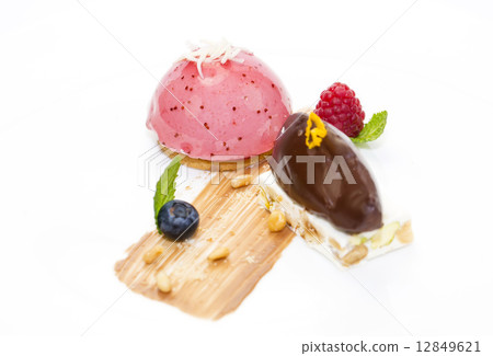 souffle dessert with berries and chocolate with hazelnut nougat 12849621