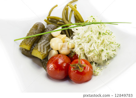 pickled vegetables, cucumber tomatoes asparagus and garlic cabbage 12849783
