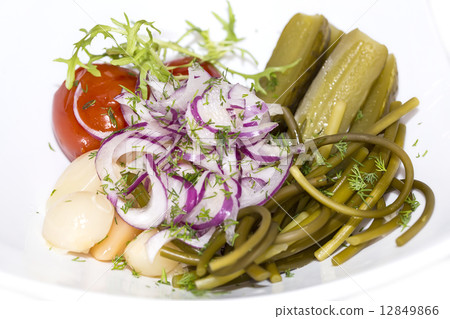 pickled vegetables, cucumber tomatoes asparagus and garlic cabbage 12849866