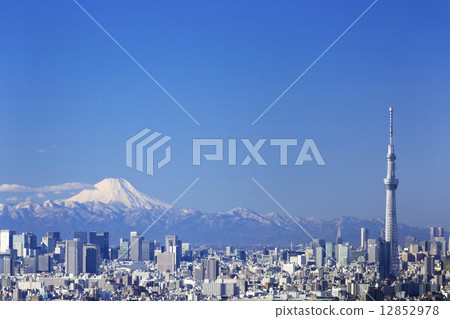 Sunny sky · Mt. Fuji and Tokyo sky tree and overlooking the high-rise buildings in the center of Tokyo 382 Sunny sky · Mt. Fuji and Tokyo sky tree and overlooking the high-rise buildings in the center of Tokyo 382 12852978