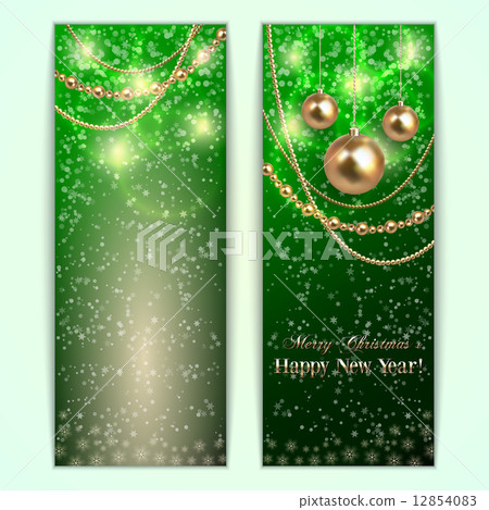 Vector green abstract Christmas and New Year Greeting or Invitation 12854083