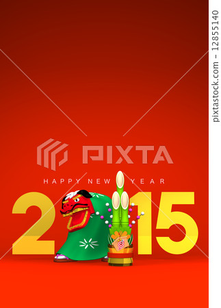 lion dance, new year's pine decoration, new year's card 12855140