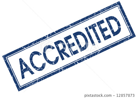 accredited blue square stamp isolated on white background accredited blue square stamp isolated on white background 12857873
